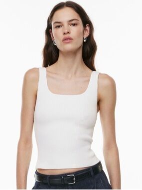 Babaton White Ribbed Square-Neck Tank Top